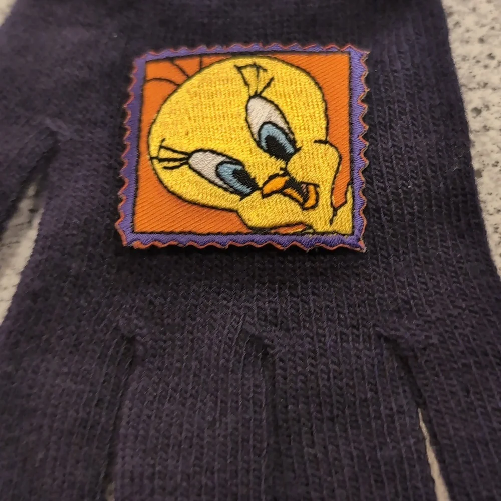 Vintage 1999 Kids Tweety Bird Looney Tunes Dark Blue Winter Gloves